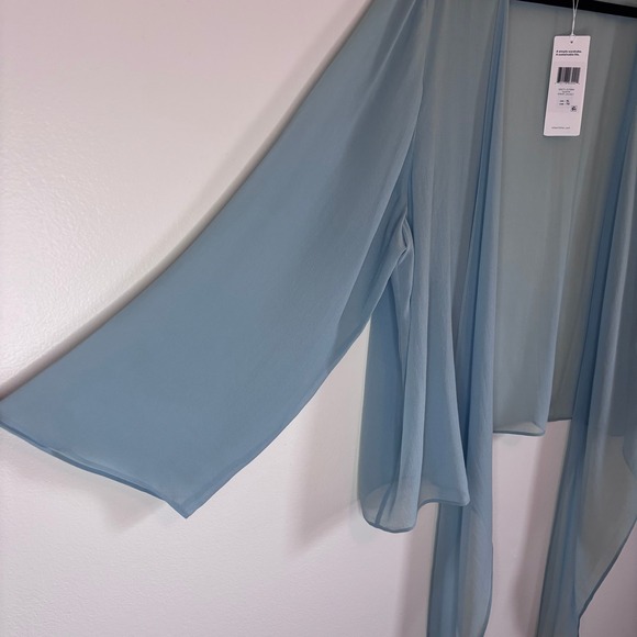 Eileen Fisher Sheer Silk Georgette Wrap Jacket XL Blue Tie Front Cardigan NEW - Picture 5 of 9